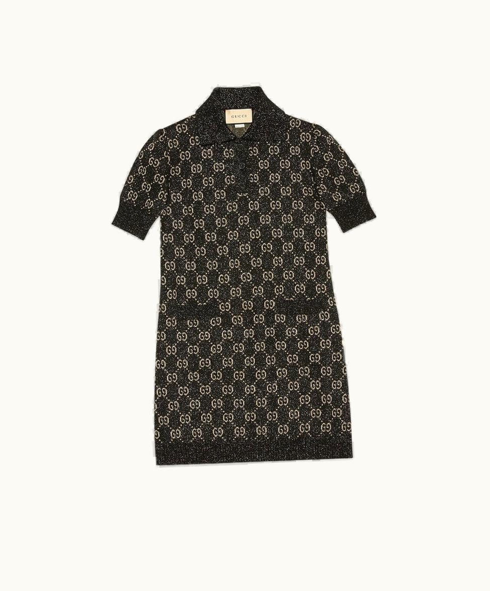 Gucci Gucci Lamé GG Jacquard Polo Dress Black And Beige