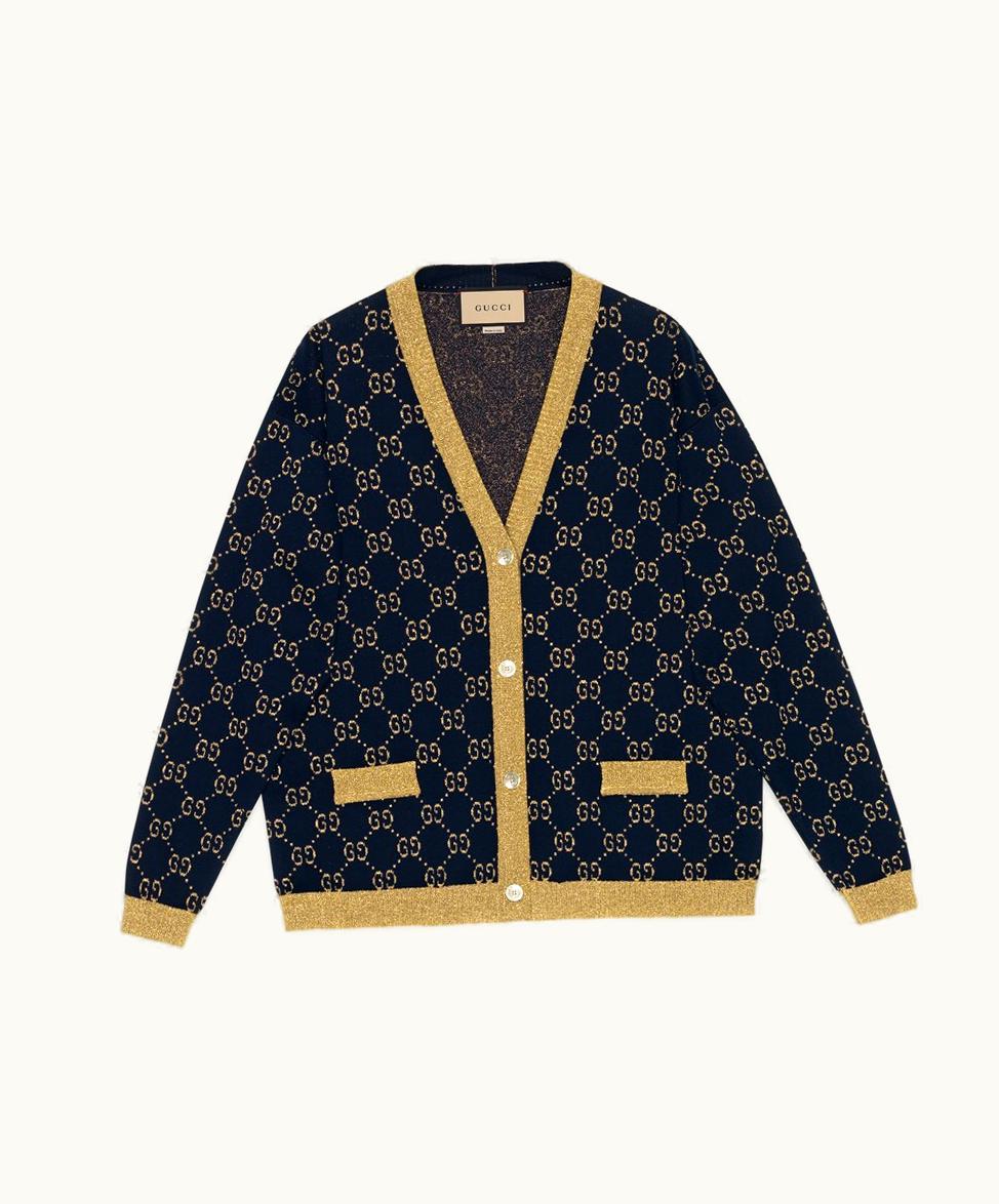 Gucci Gucci GG Cotton Lamé Cardigan Blue / Gold Cotton Lamé