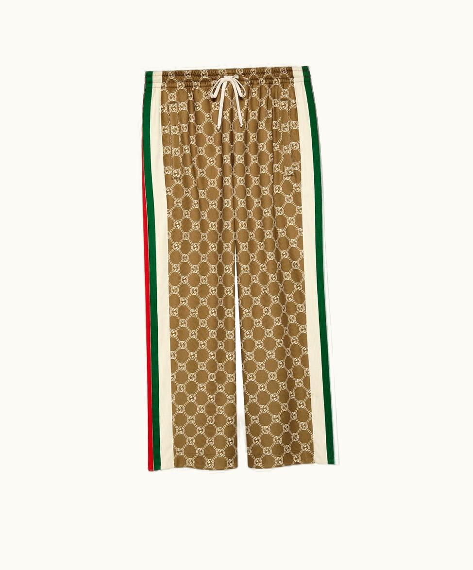 Gucci Gucci Interlocking G Snap Button Track Bottoms Olive Green And Ivory