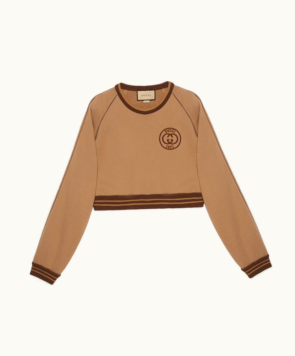 Gucci Gucci Cotton Jersey Sweatshirt With Embroidery Dark Beige