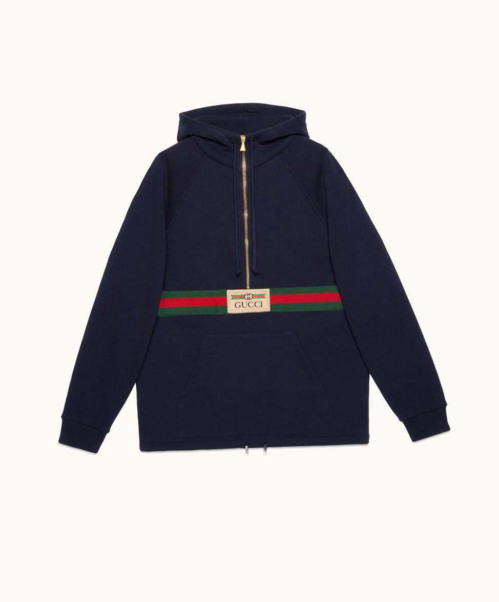 Gucci Web With Vintage Gucci Logo Sweatshirt Ink Blue