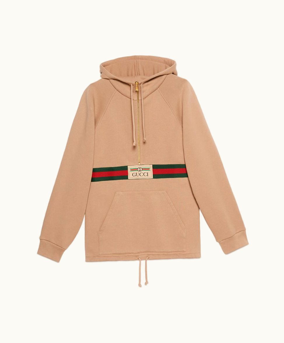 Gucci Sweatshirt With Web And Gucci Label Beige