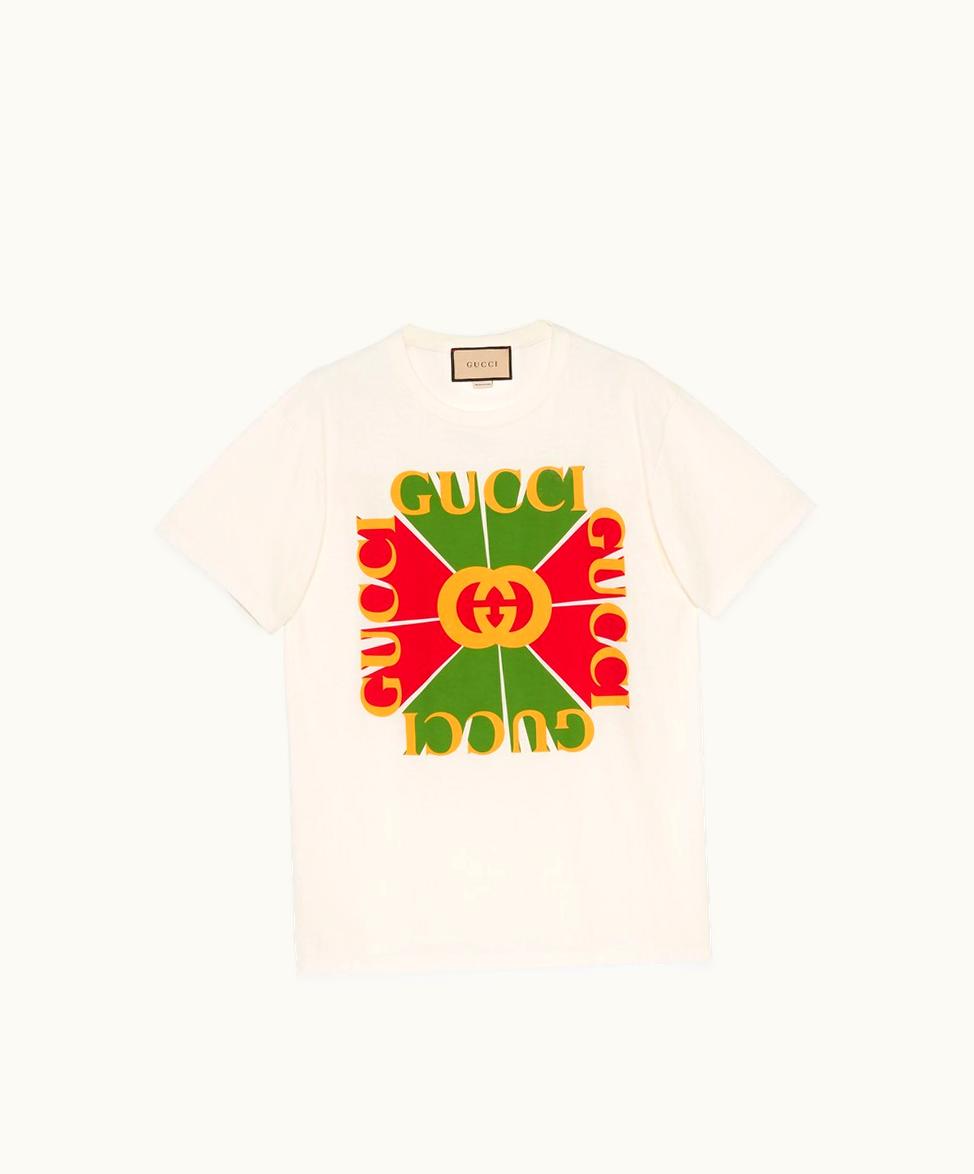 Gucci Gucci Vintage Logo Print Cotton T-shirt Off White