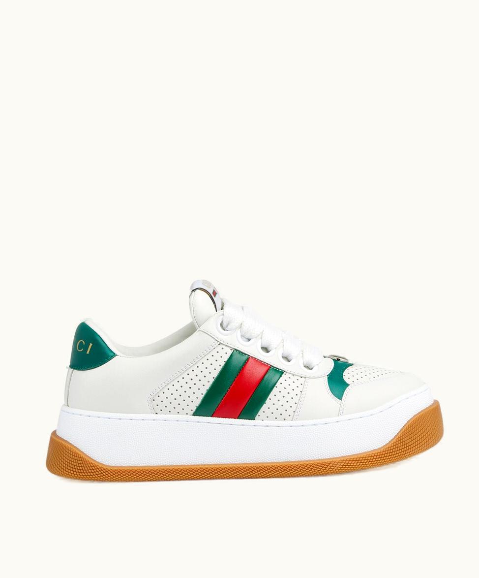 Gucci Gucci Women's Screener Trainer With Web White Leather