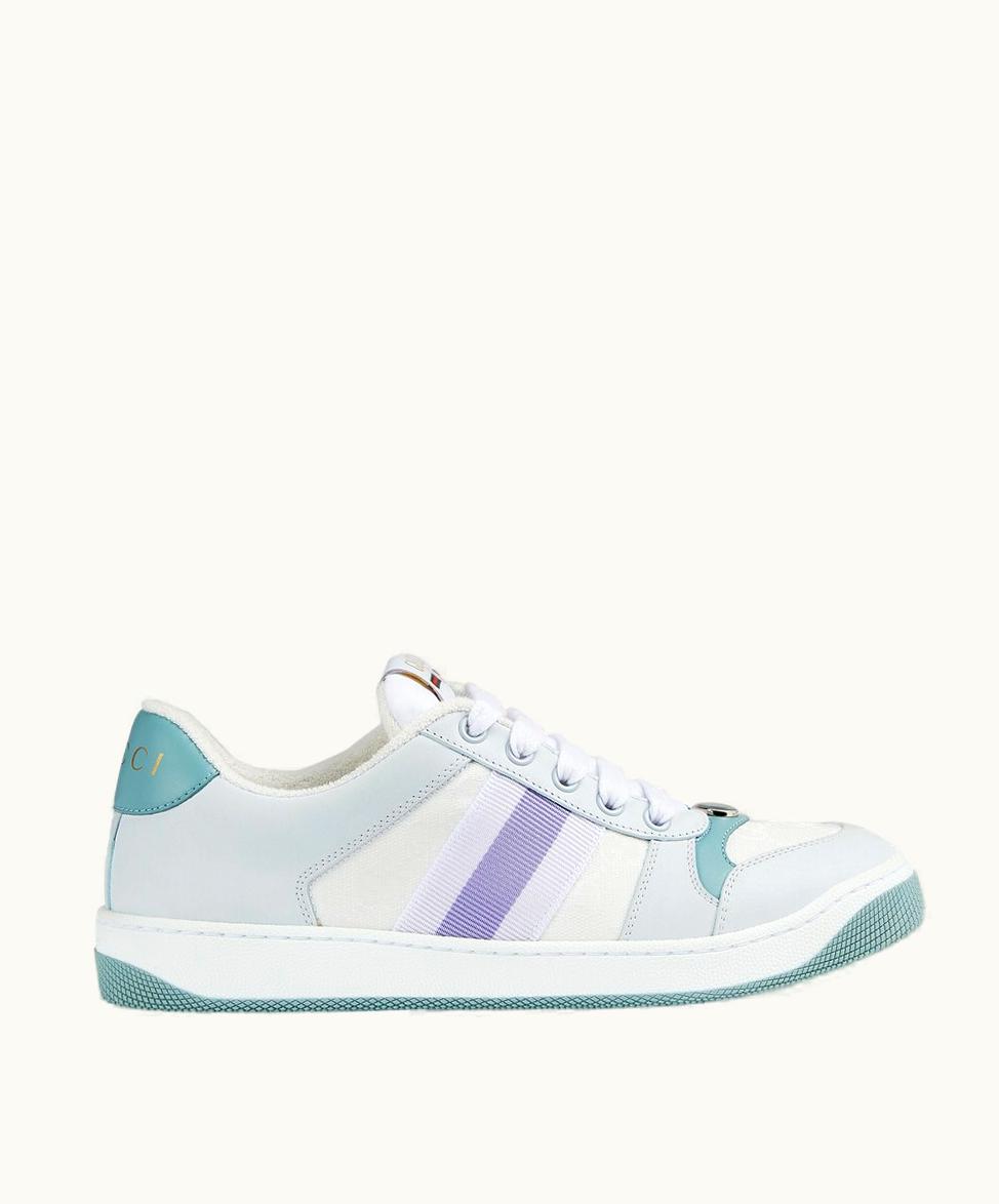 Gucci Gucci Women's Screener Trainer Light Blue And White Canvas