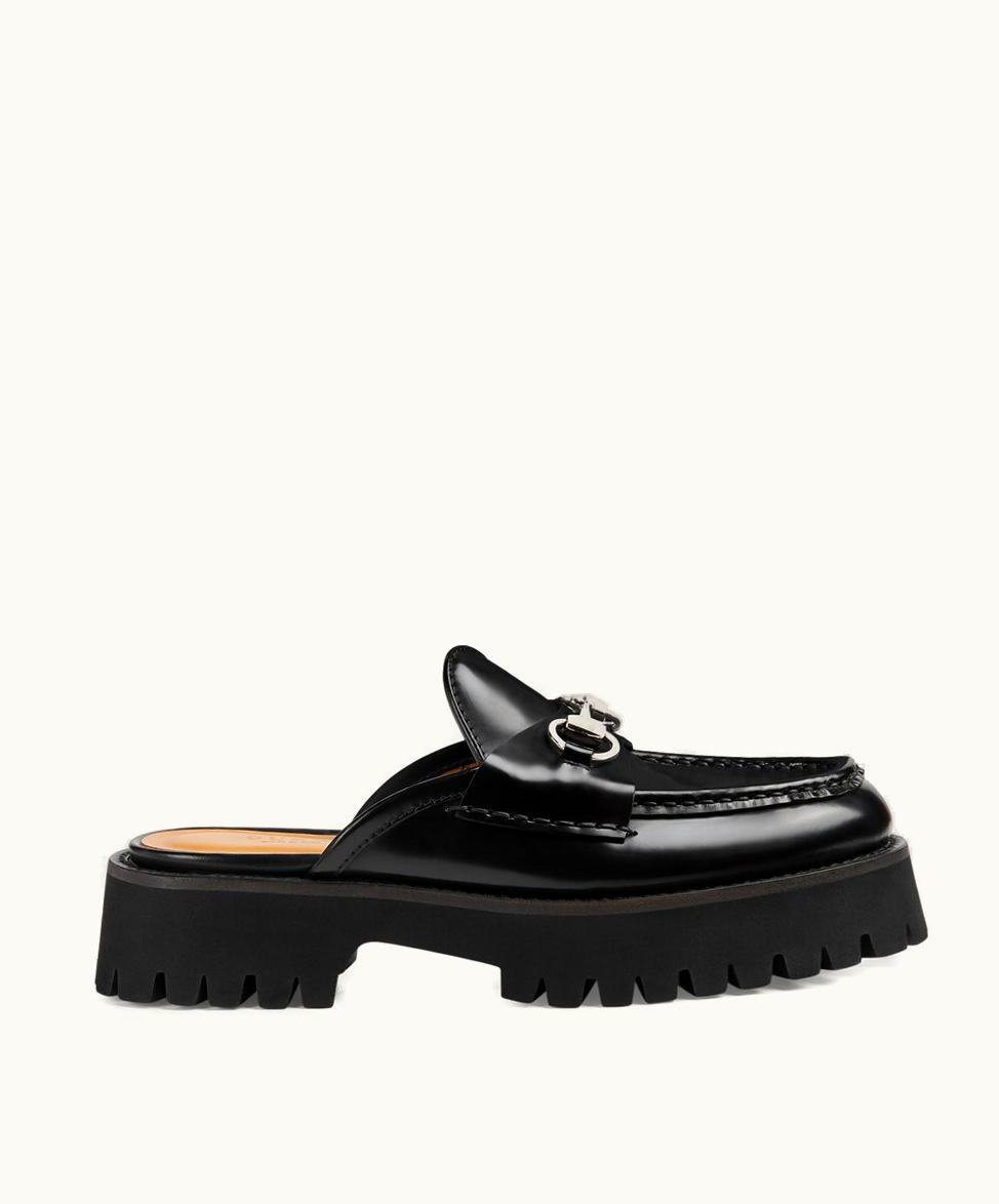 Gucci Gucci Horsebit Black Leather Lug Sole Mule
