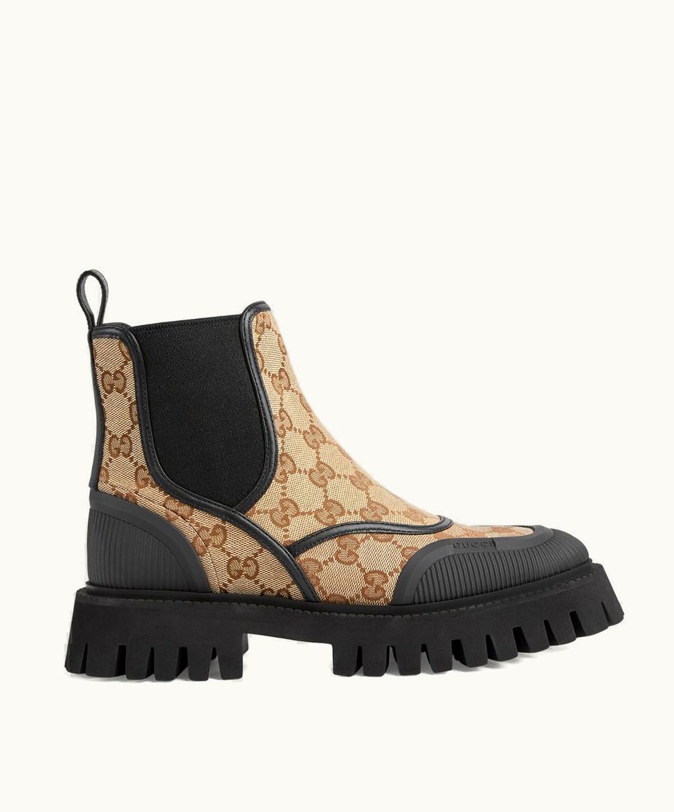 Gucci Gucci Women's GG Canvas Ankle Boot Beige And Ebony GG Canvas