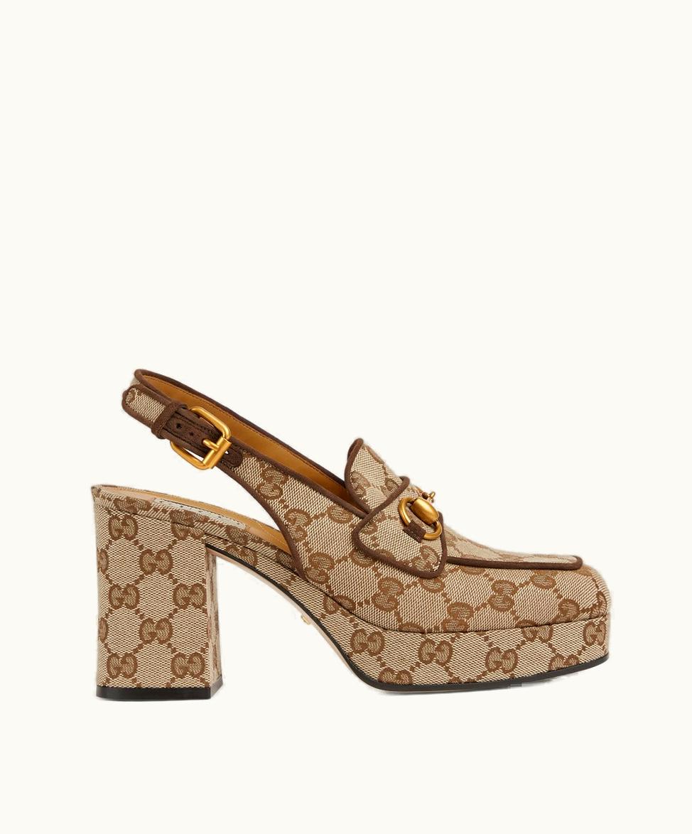 Gucci Gucci Women's Horsebit Mule Beige And Ebony GG Canvas