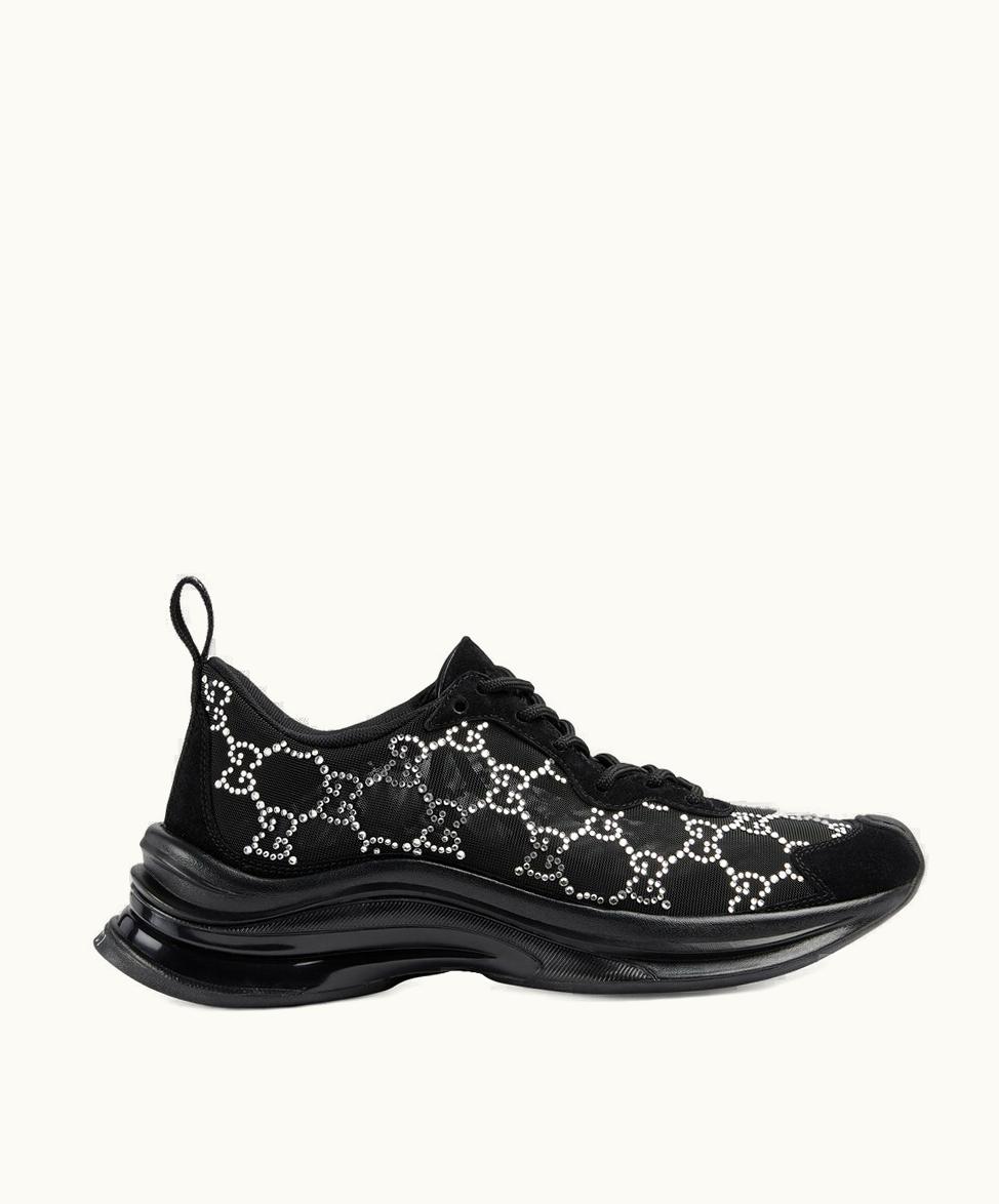 Gucci Women's Gucci Run GG Crystal Trainer Black GG Mesh
