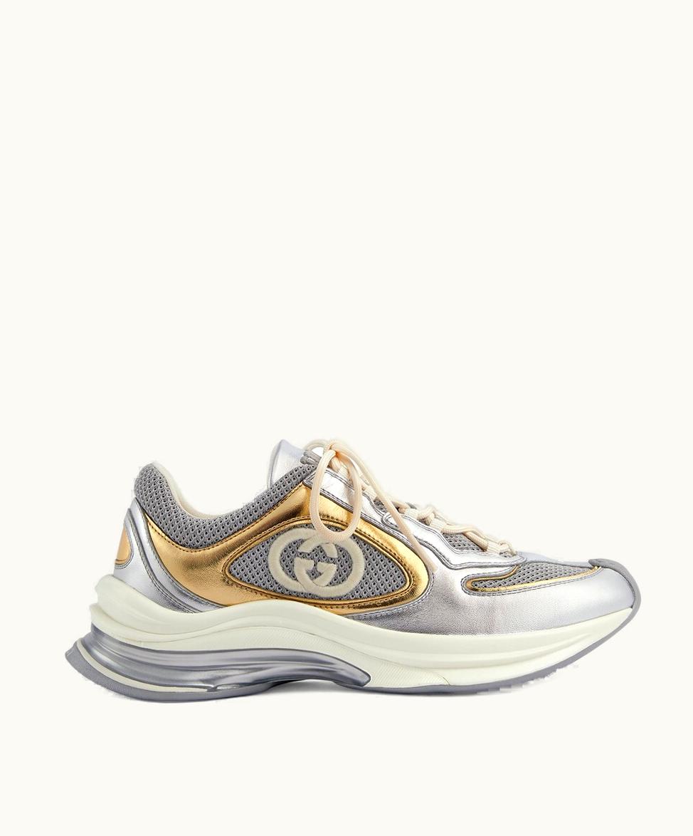 Gucci Women's Gucci Run Trainer Silver Metallic Leather