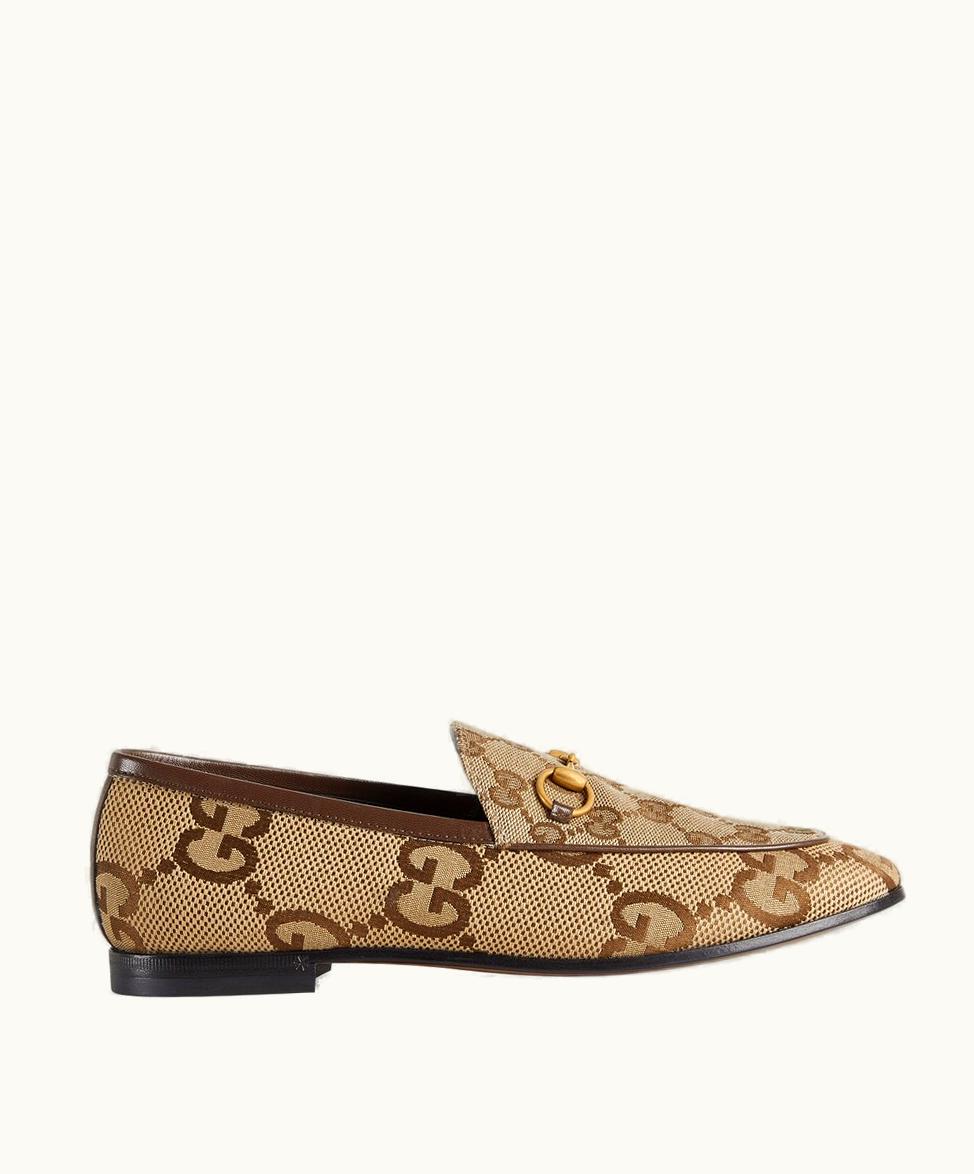 Gucci Women's Maxi GG Gucci Jordaan Loafer Camel And Ebony Canvas