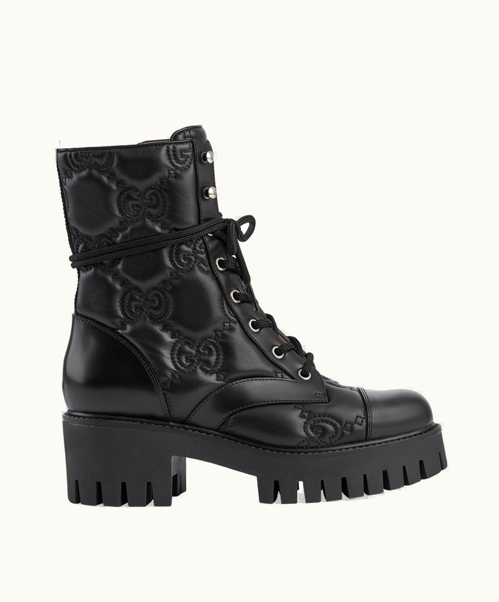 Gucci Gucci Women's GG Matelassé lace-up Boot Black Leather