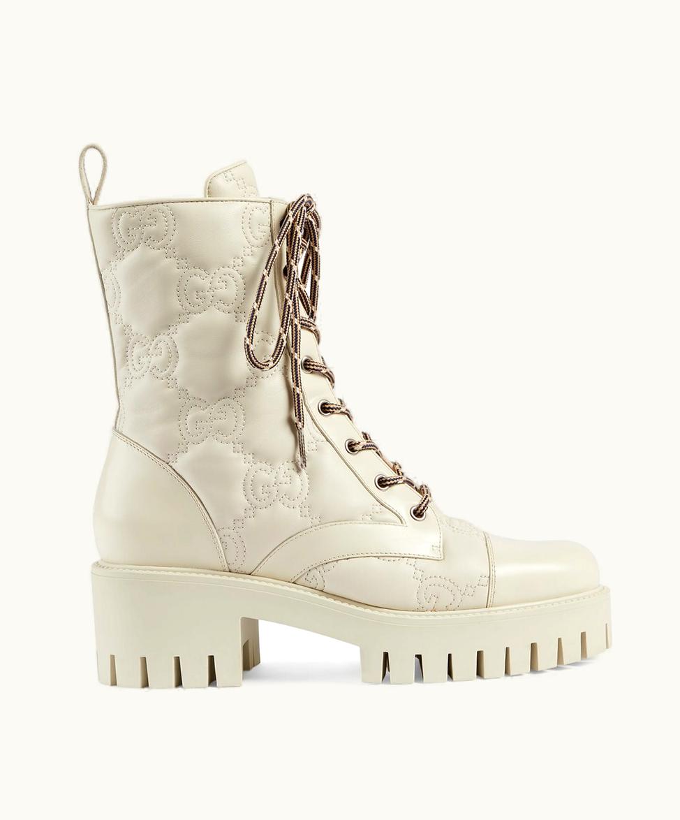 Gucci Gucci Women's GG Matelassé lace-up Boot Off White Leather