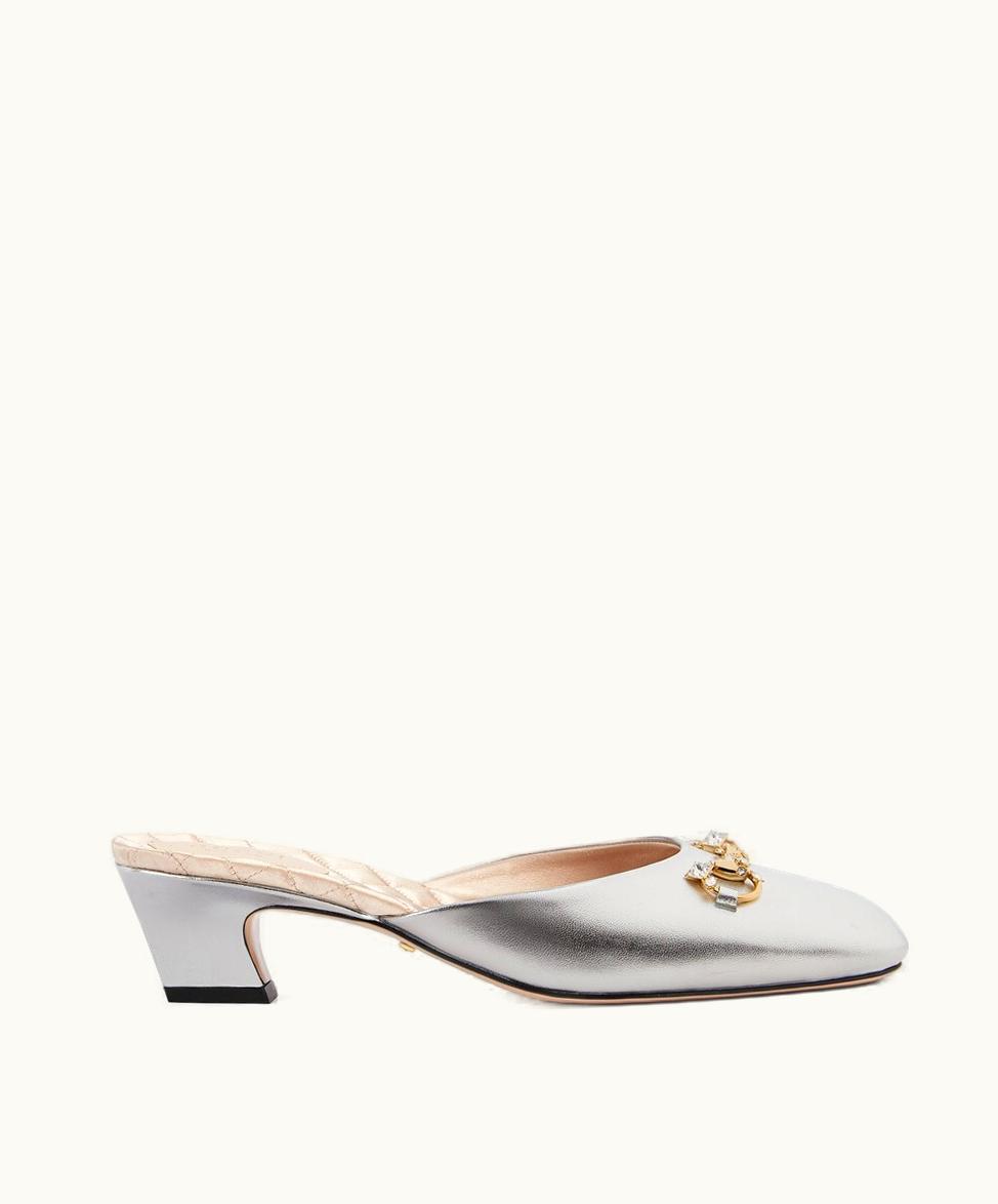 Gucci Gucci Women's Horsebit Mule Silver Metallic Leather