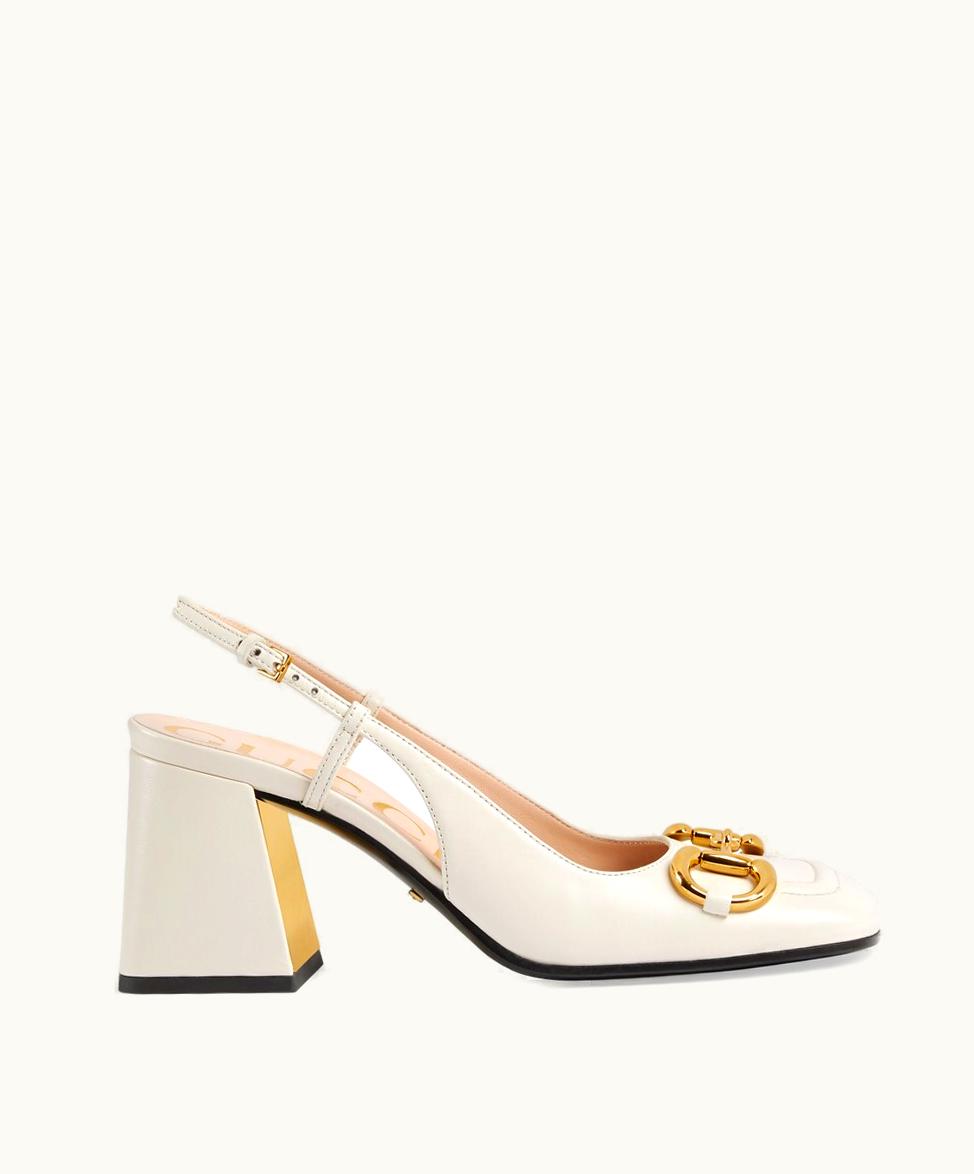 Gucci Gucci Women's mid-heel Slingback With Horsebit White Leather