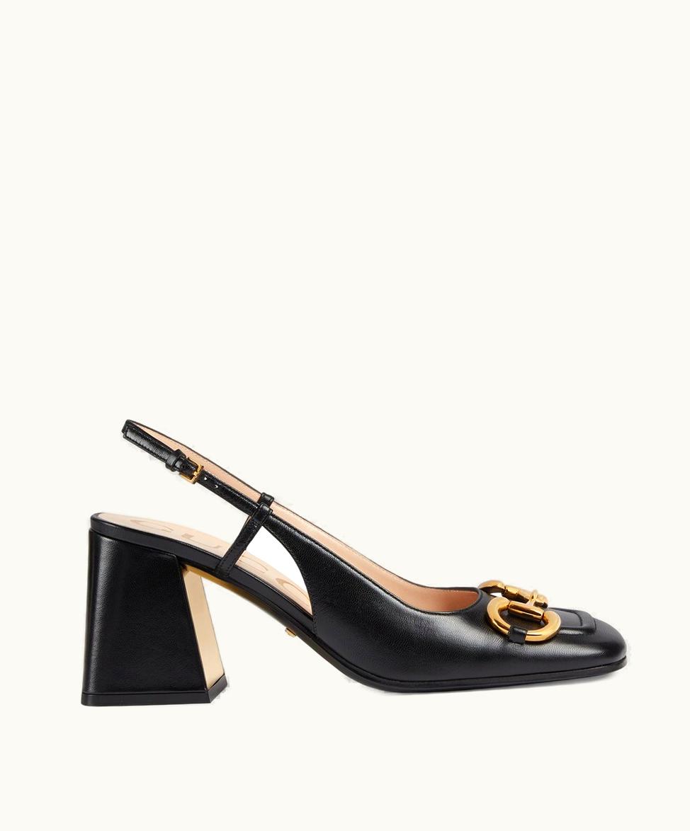 Gucci Gucci Women's mid-heel Slingback With Horsebit Black Leather