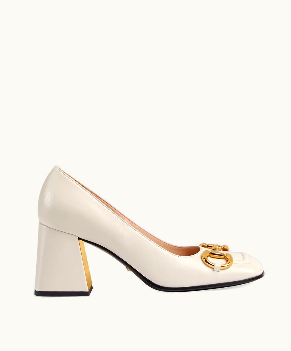 Gucci Gucci Women's mid-heel Pump With Horsebit White Leather