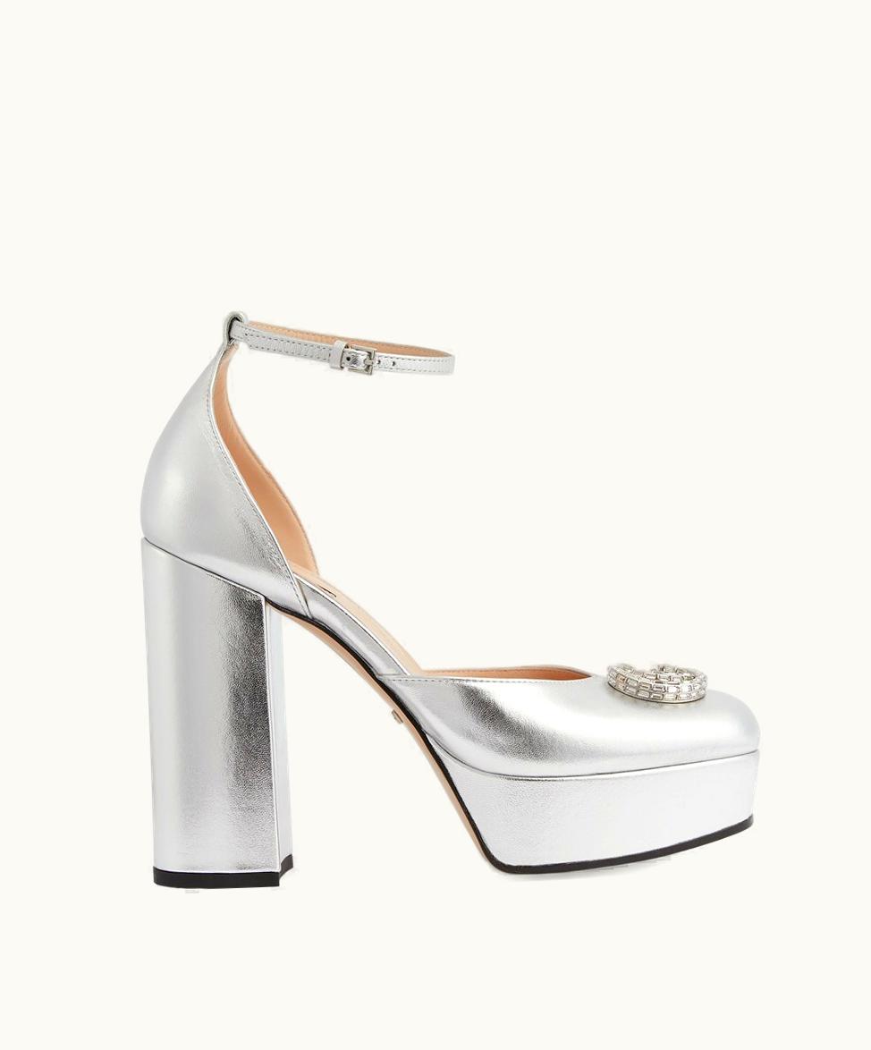 Gucci Gucci Women's Platform Pump With Double G Silver Patent Leather