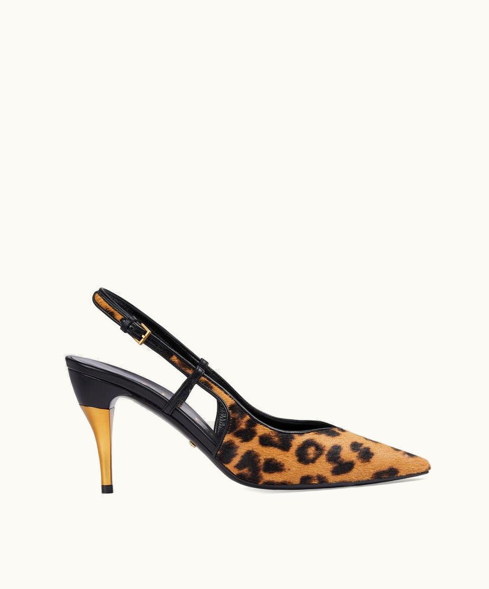 Gucci Gucci Women's Slingback Heeled Pump Brown And Black Calf Hair Effect Fabric