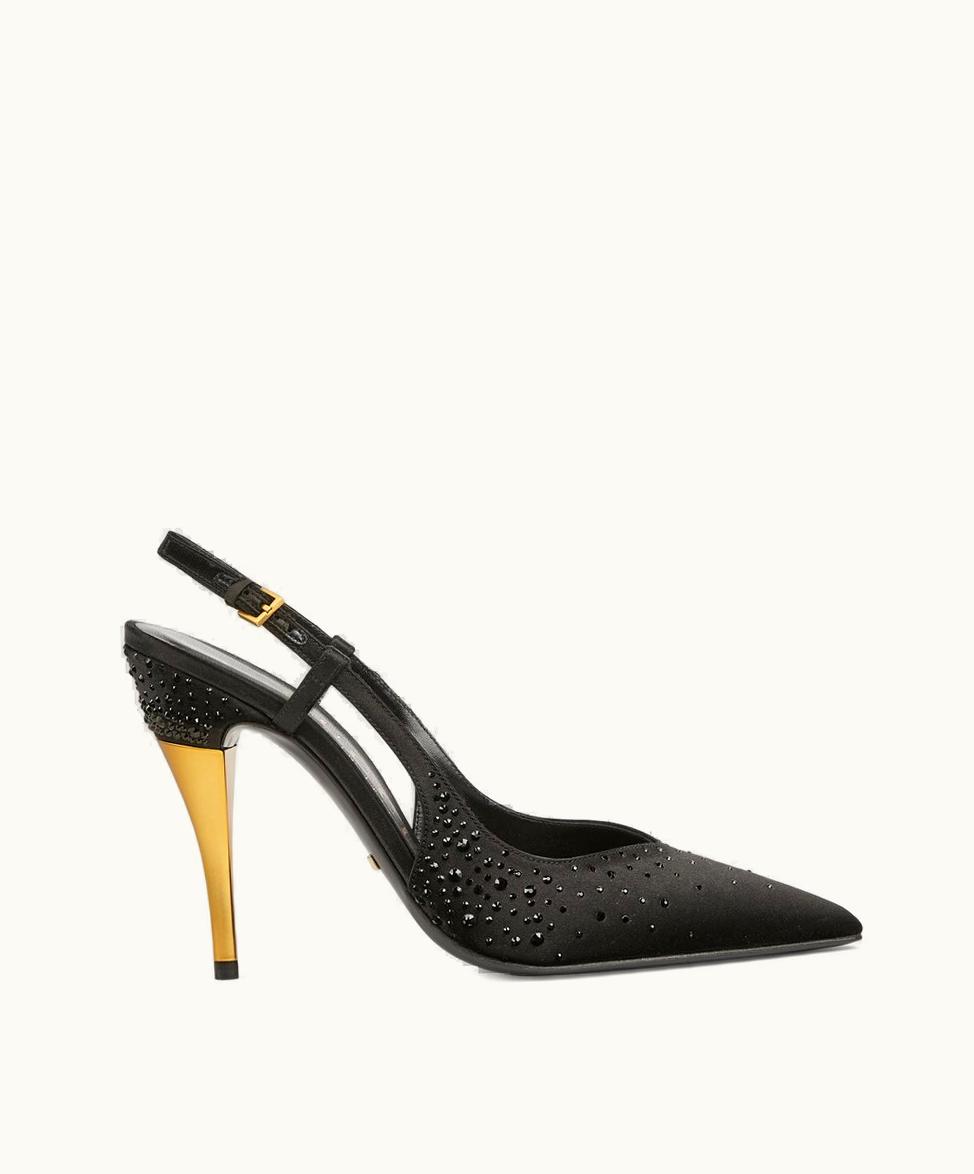 Gucci Gucci Women's Slingback Pump With Crystals Black Silk Satin