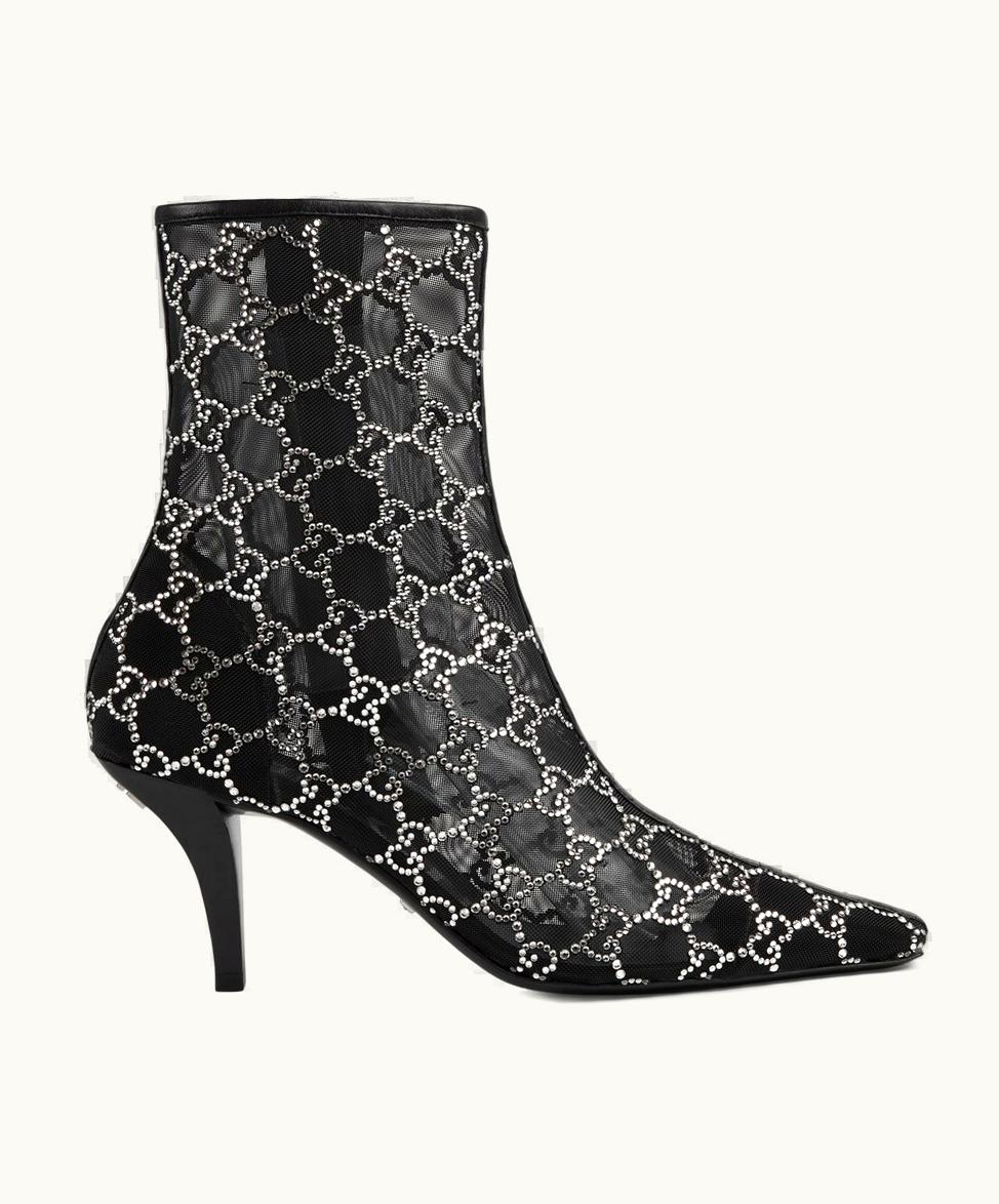 Gucci Gucci Women's GG mid-heel Boot Black GG Crystal Mesh