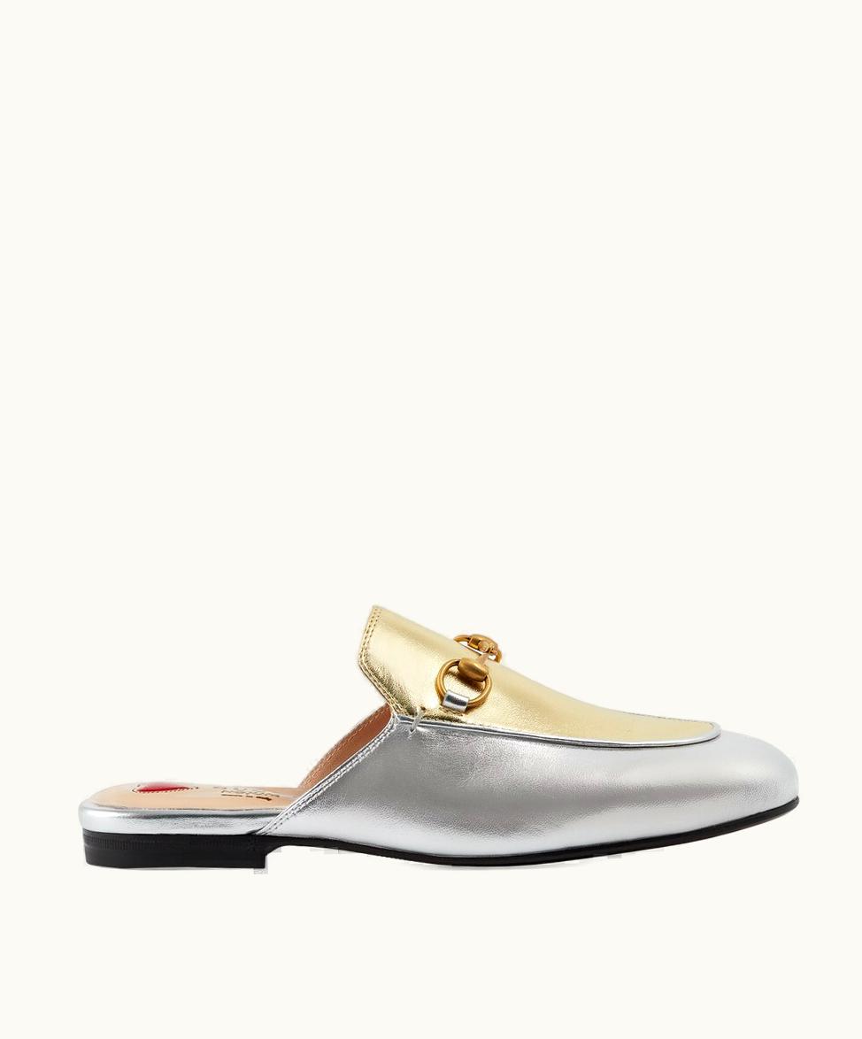 Gucci Women's Gucci Nojum Princetown Mule Metallic Silver Leather