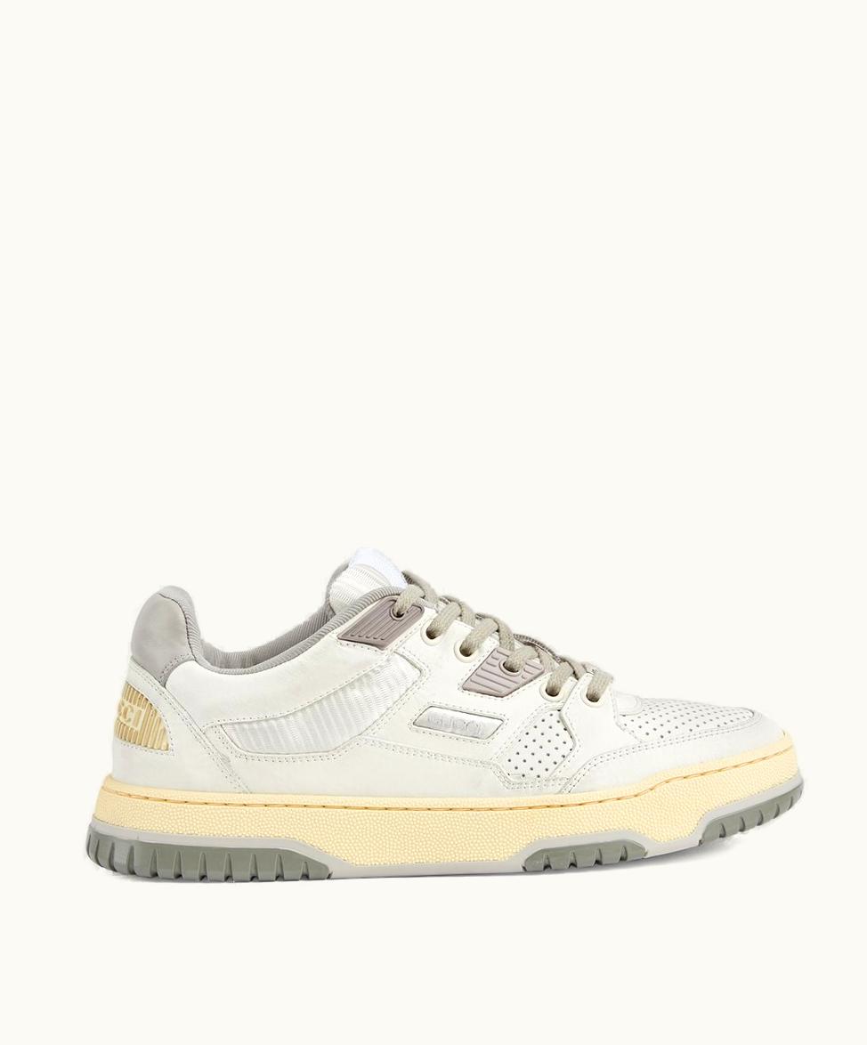 Gucci Gucci Women's Distressed Effect Trainer Off White Leather