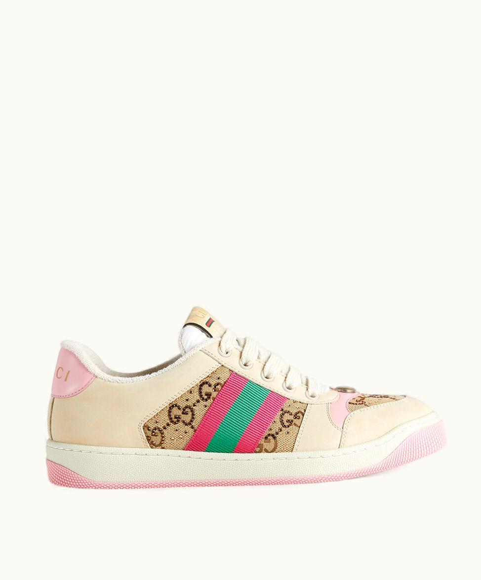 Gucci Gucci Women's Screener Trainer With Crystals Beige And Ebony GG Canvas