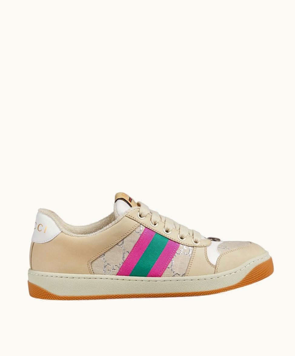 Gucci Gucci Women's Screener Trainer With Web White GG Lamé