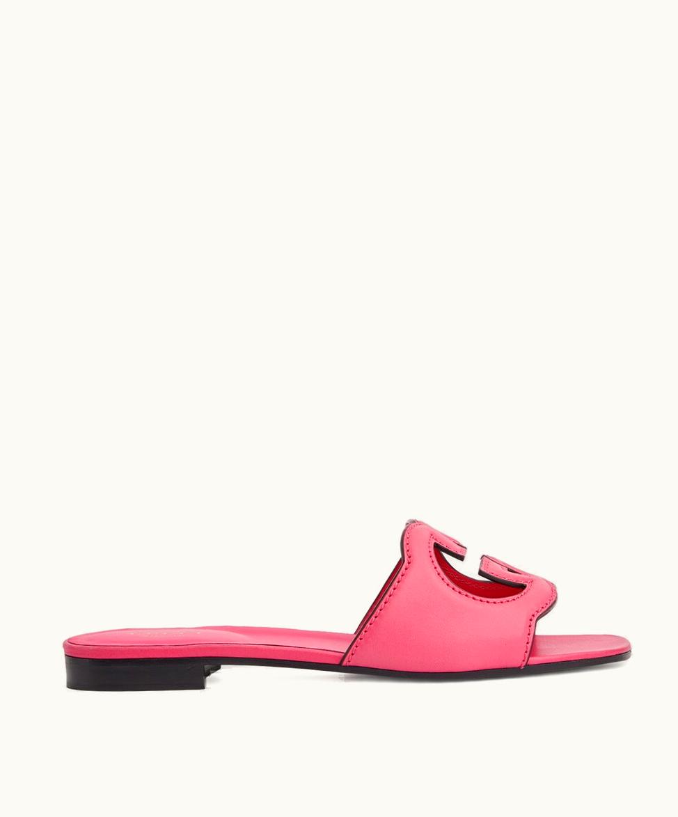 Gucci Gucci Women's Interlocking G cut-out Slide Sandal Dark Pink Leather