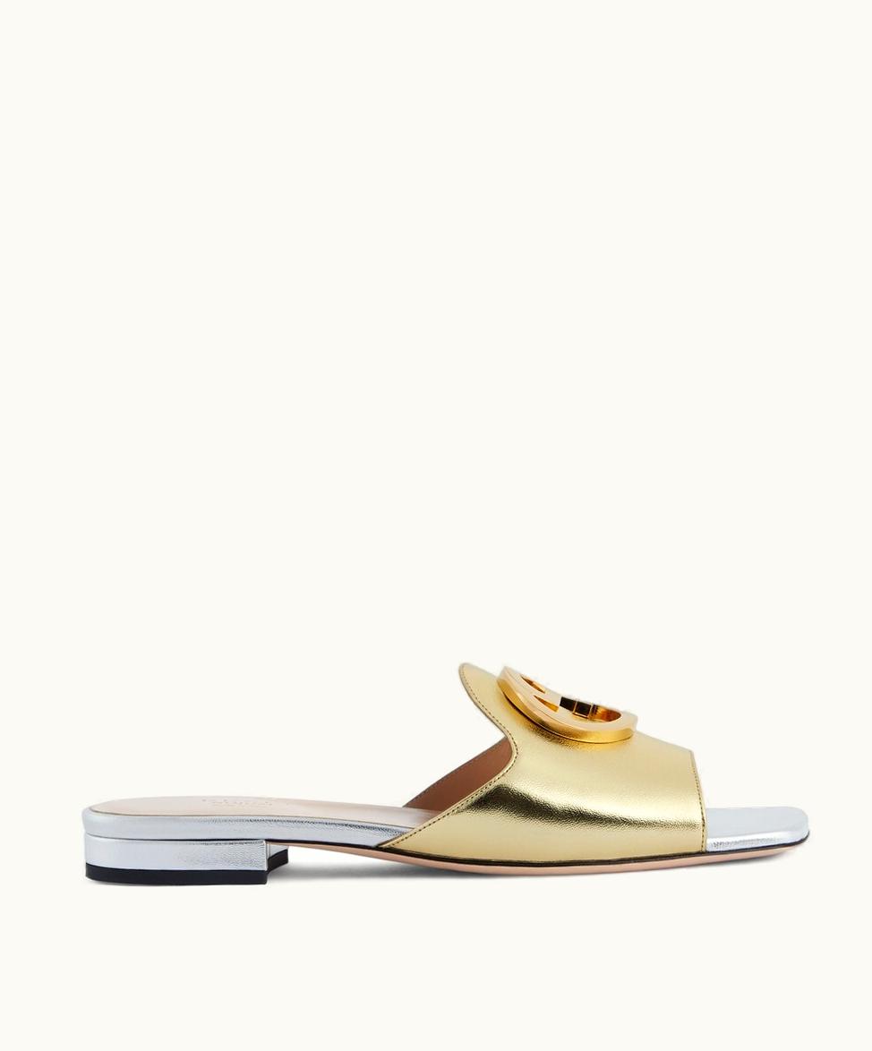 Gucci Women's Gucci Nojum Blondie Slide Metallic Platinum Leather