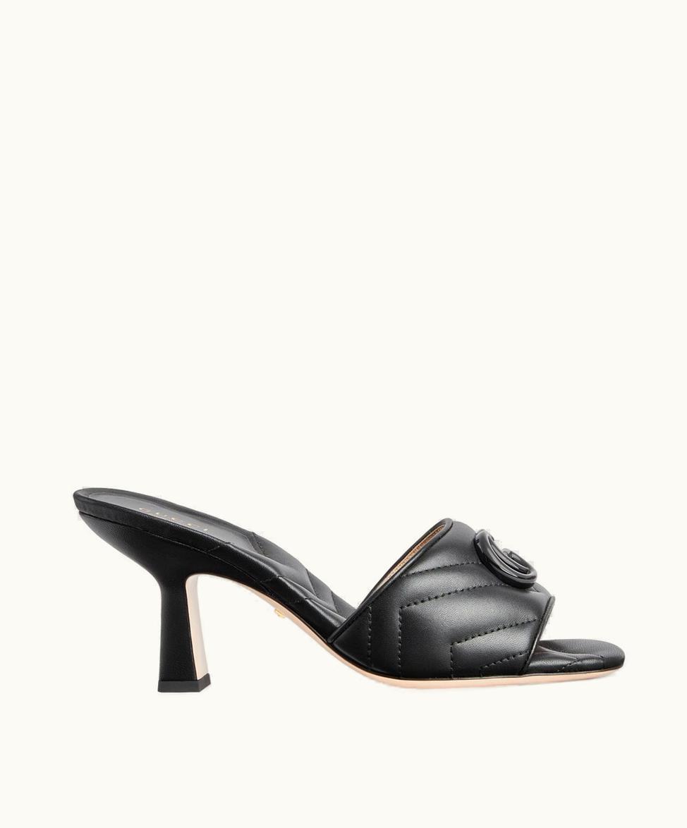 Gucci Gucci Women's Double G mid-heel Slide Sandal Black Matelassé Leather