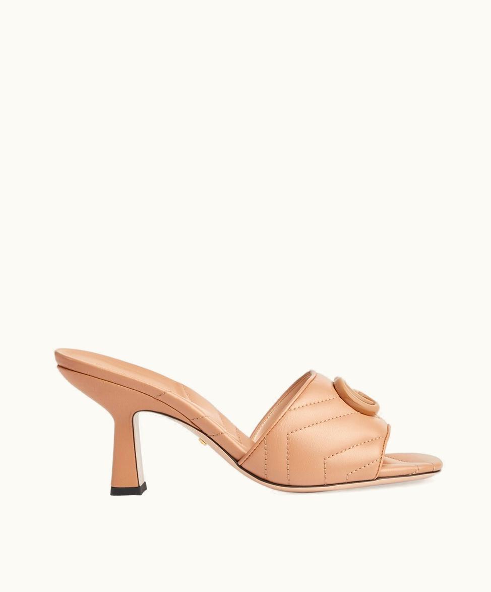 Gucci Gucci Women's Double G mid-heel Slide Sandal Beige Matelassé Leather