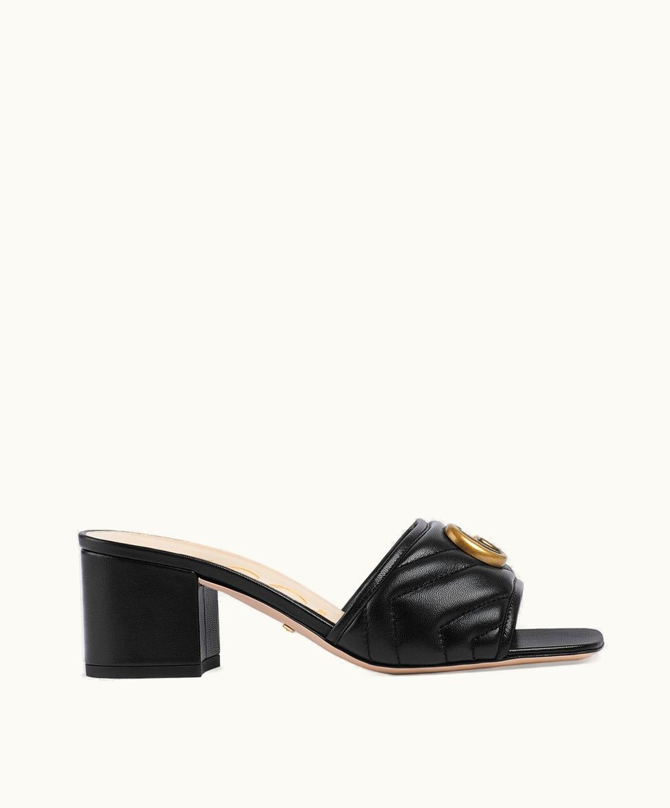 Gucci Gucci Double G Matelassé Leather Slide Sandal Black