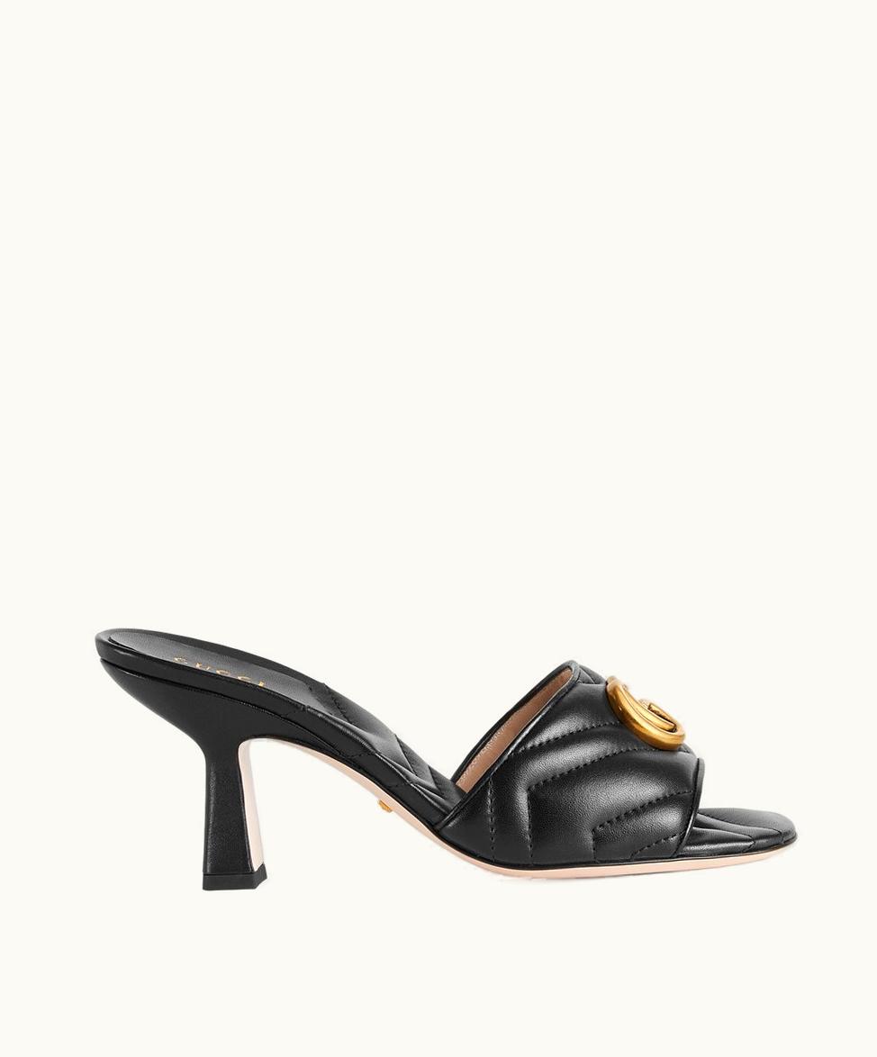 Gucci Gucci Double G Slide Sandal Matelassé Leather Black