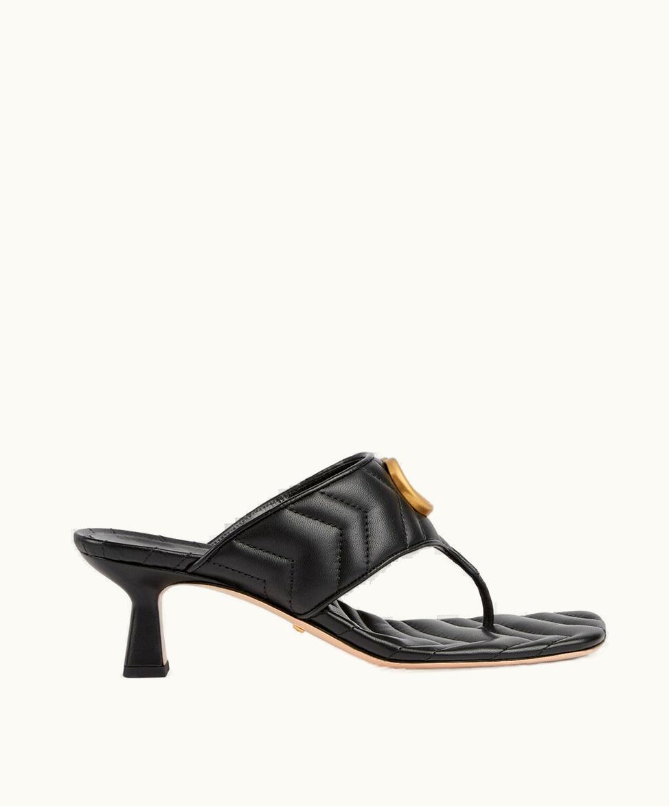 Gucci Gucci GG Marmont Women's Thong Sandal Black Matelassé Leather