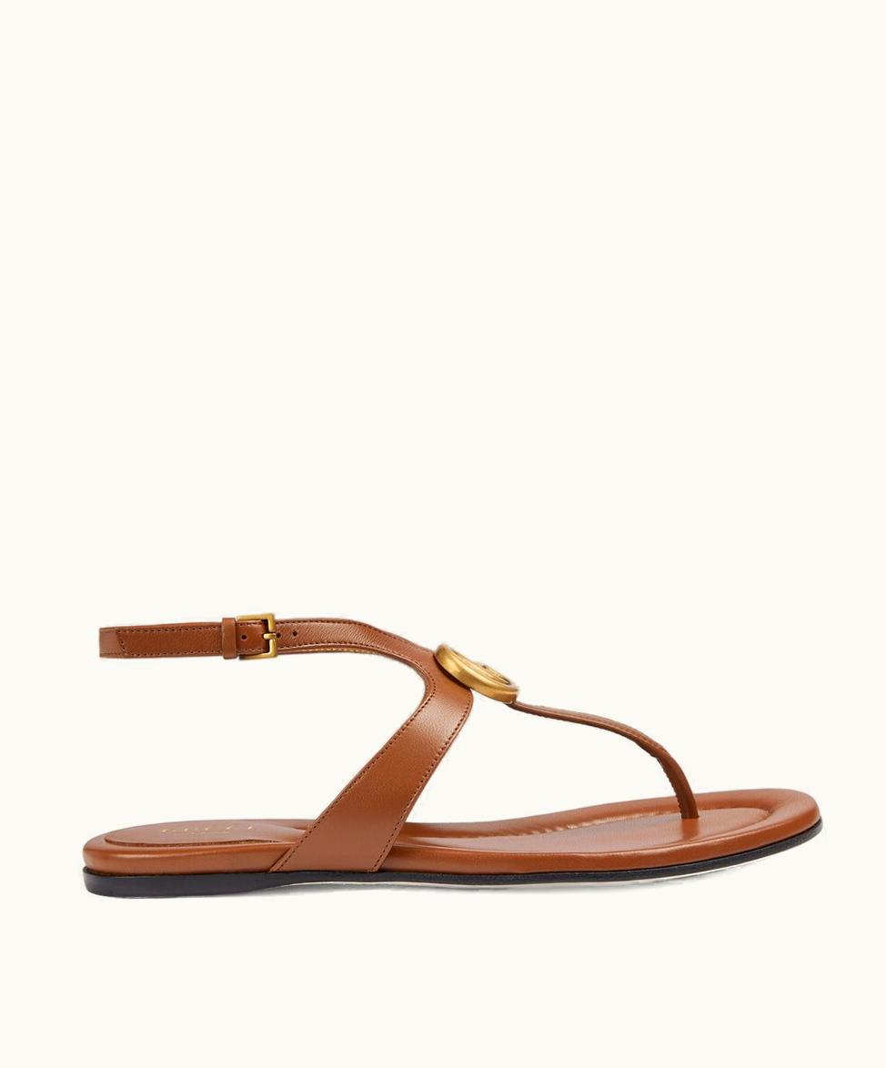 Gucci Gucci Women's Double G Thong Sandal Brown Leather