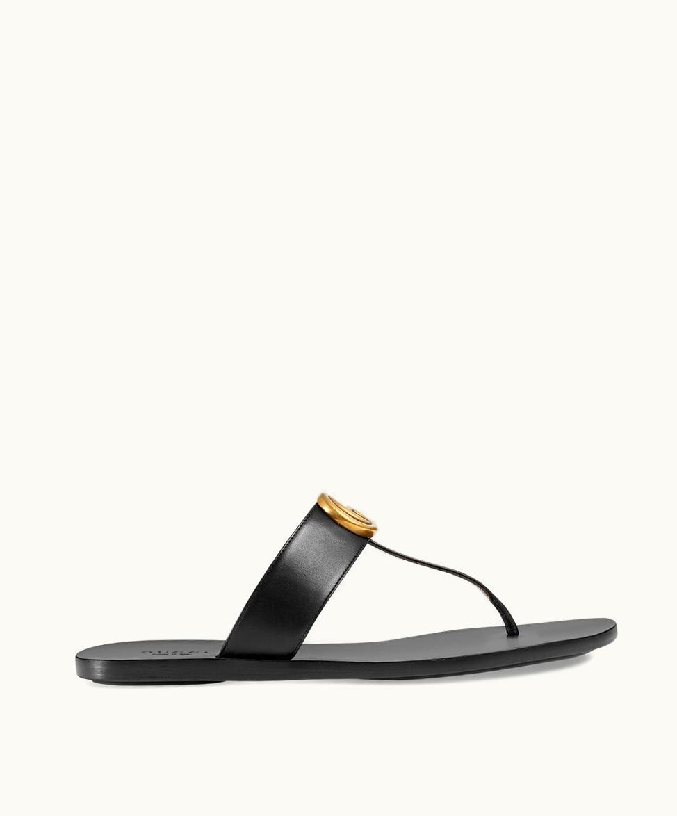 Gucci Gucci Leather Thong Sandal With Double G Black Leather