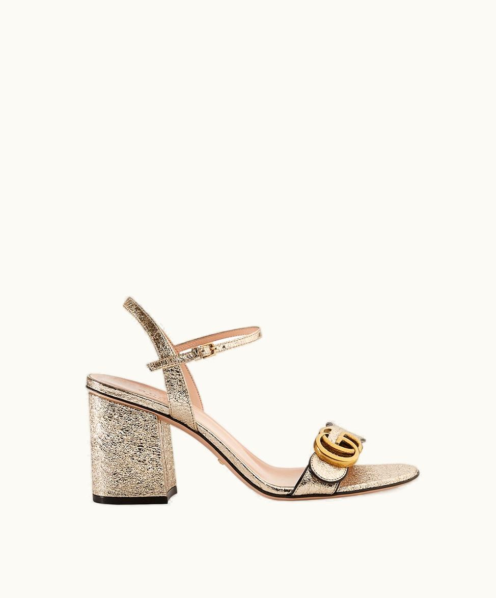 Gucci Gucci Metallic Laminate Leather mid-heel Sandal Metallic Laminate Leather