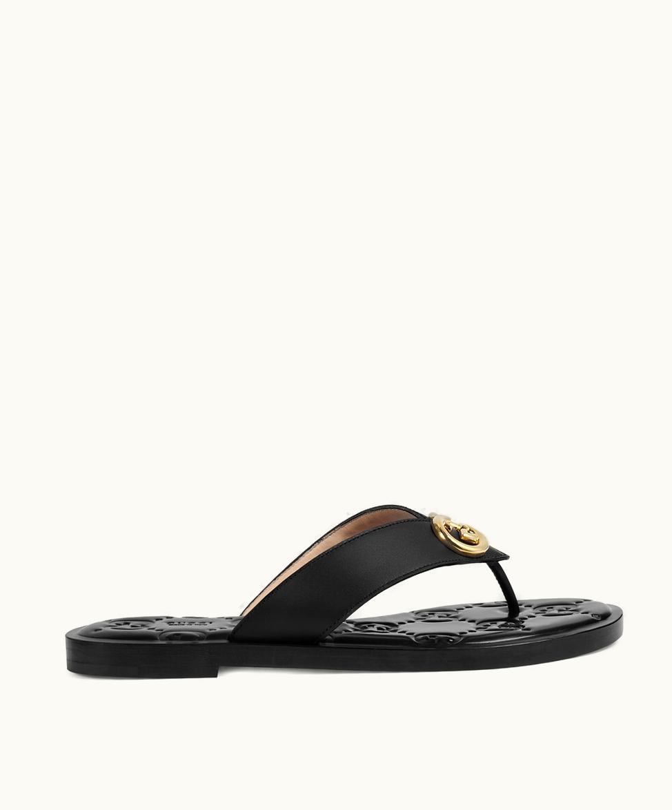 Gucci Gucci Women's Interlocking G Thong Sandal Black Leather