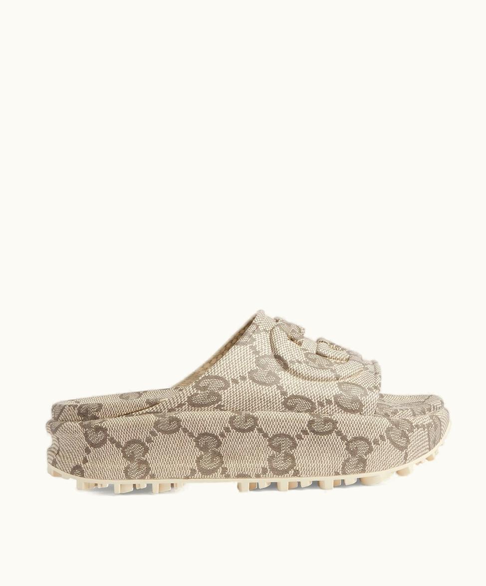 Gucci Gucci Women's Slide Sandal With Interlocking G Beige And Ebony