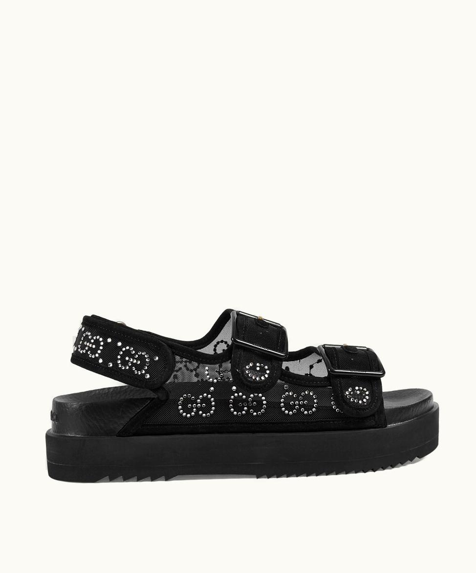 Gucci Gucci Women's GG Sandal With Crystals Black Mesh