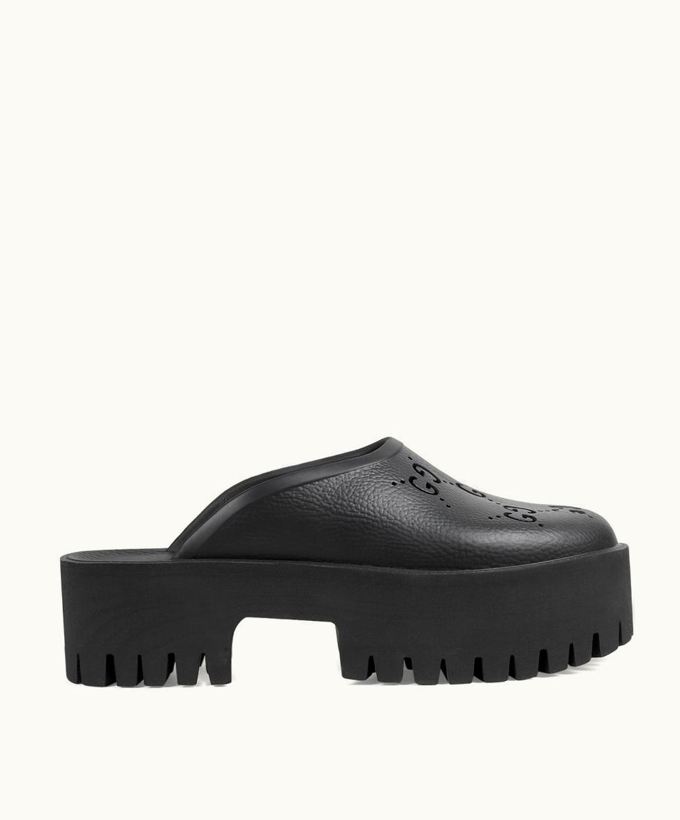 Gucci Gucci Women's Platform Perforated G Sandal Black Rubber