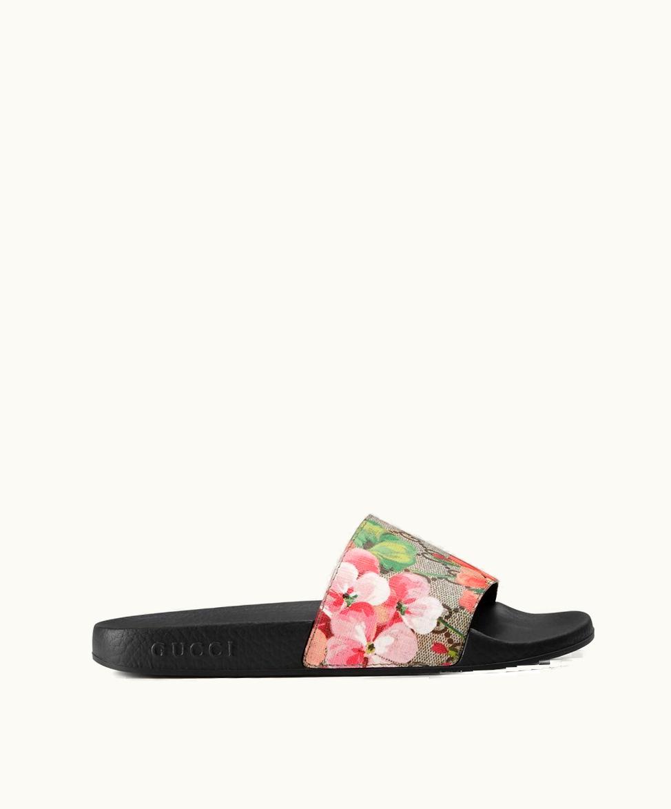 Gucci Gucci GG Blooms Supreme Floral Slide Sandal_x000d_ Beige, Ebony And Pink