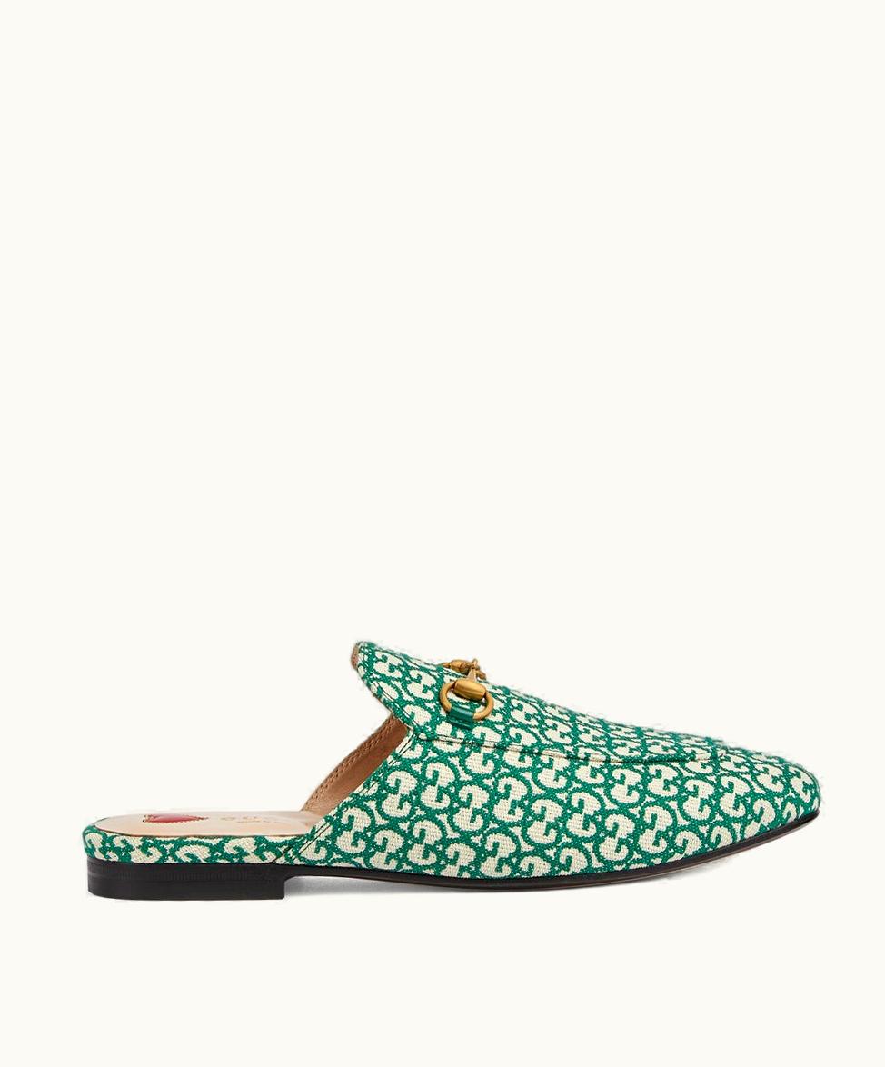 Gucci Gucci Women's Princetown Slipper Ivory And Green Canvas
