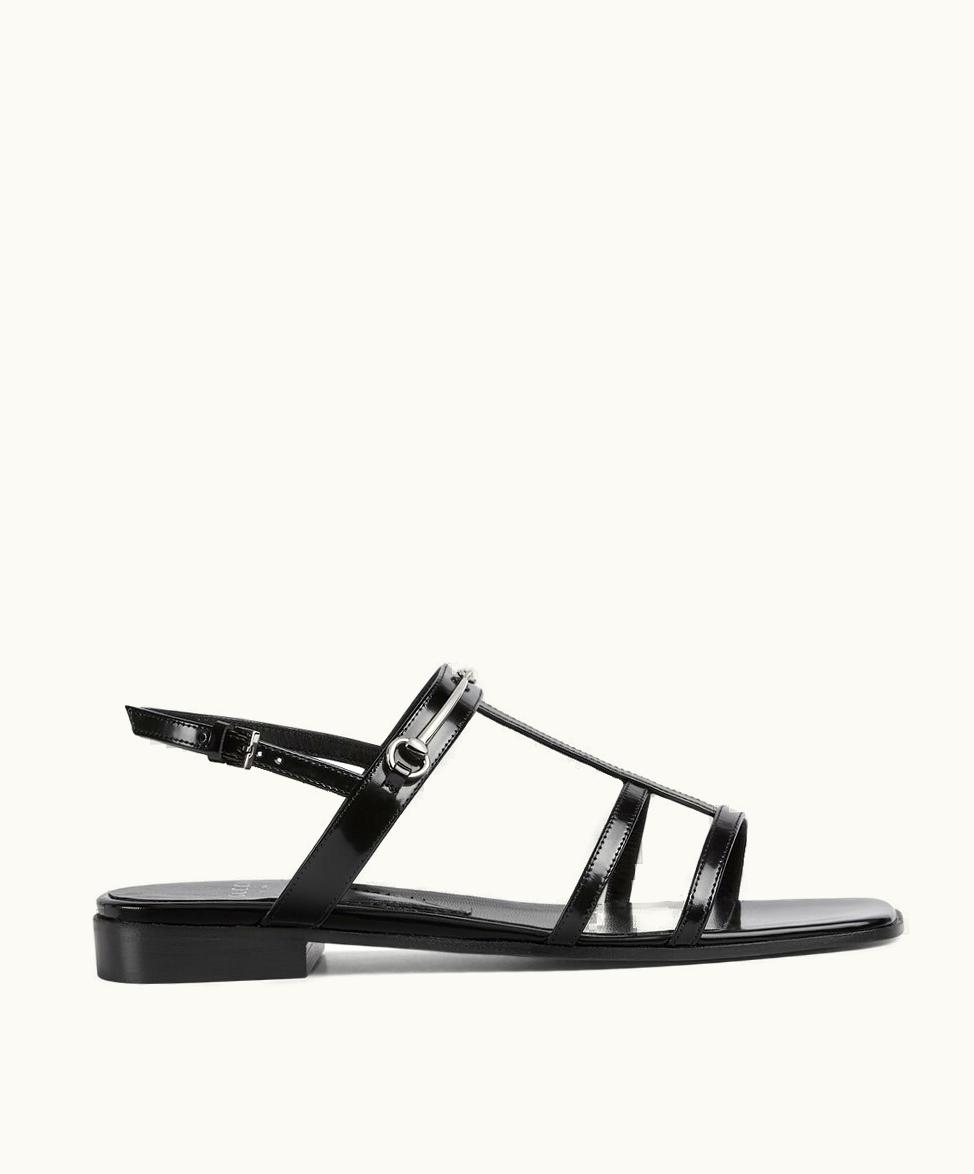 Gucci Gucci Women's Slim Horsebit Flat Sandal Black Leather