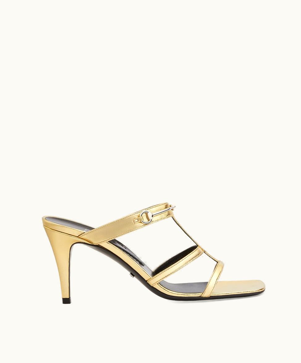 Gucci Gucci Women's Slim Horsebit Slide Sandal Gold Leather