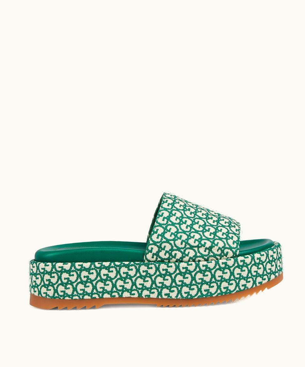 Gucci Gucci Women's GG Platform Slide Sandal Ivory And Green Canvas