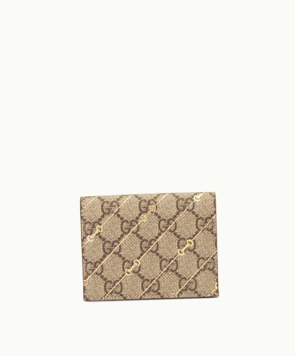 Gucci Gucci Card Case Wallet With Horsebit Print Beige And Ebony Supreme