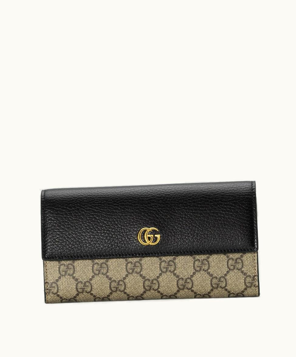 Gucci Gucci GG Marmont Leather Continental Wallet Black Leather And GG Supreme